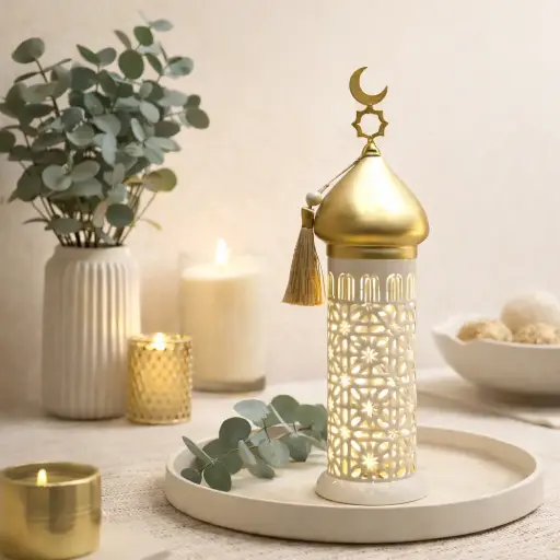 Minaret ajouré led dome or 9*9*32cm  - Amina