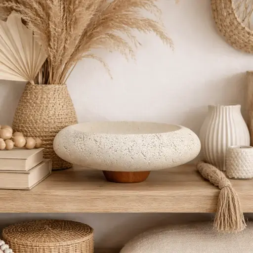 Support présentoir pierre et bois