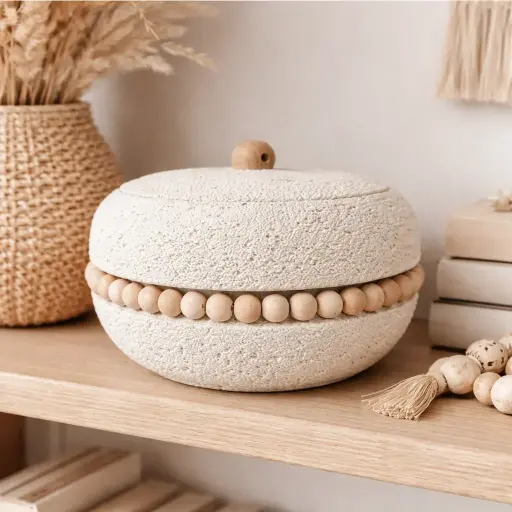 Pot avec couvercle pierre et perles