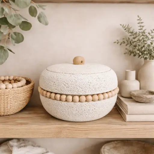 Pot avec couvercle pierre et perles