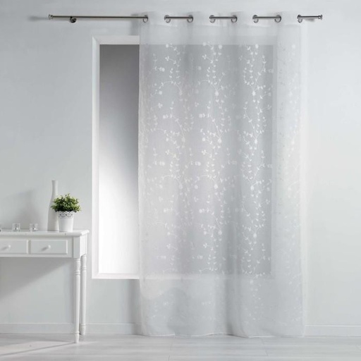Panneau a oeillets 140 x 240 cm voile sable brode petite fleur blanc/blanc