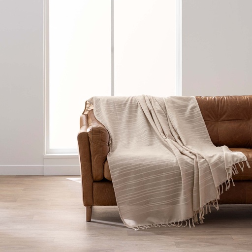 Plaid a franges 180 x 220 cm coton uni+franges lilia lin
