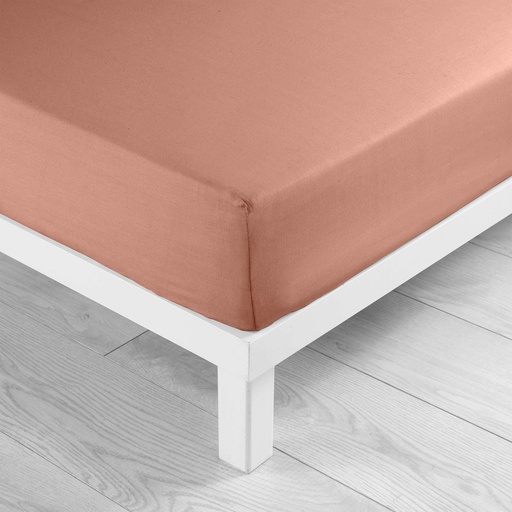 Drap housse 2 personnes 180 x 200 cm uni 57 fils lina blush