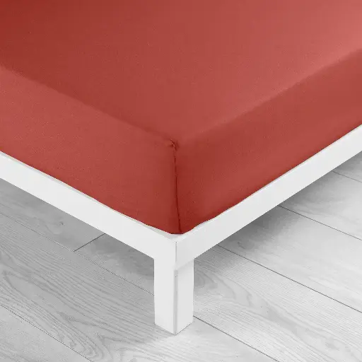 Drap housse 1 personne 90 x 190 cm uni 57 fils lina terracotta