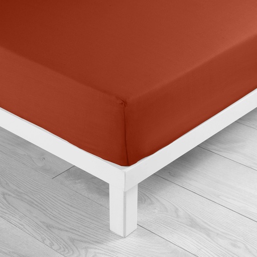 Drap housse 2 personnes 180 x 200 cm uni 57 fils lina terracotta
