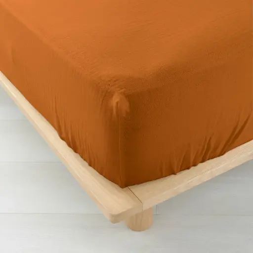Drap housse 2 personnes 140x190 cm double gaze coton uni 57 fils angelia caramel