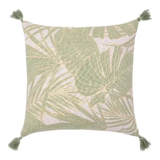 Coussin dehous. compr. pompons 45 x 45 cm polycoton imprime metallise alanis