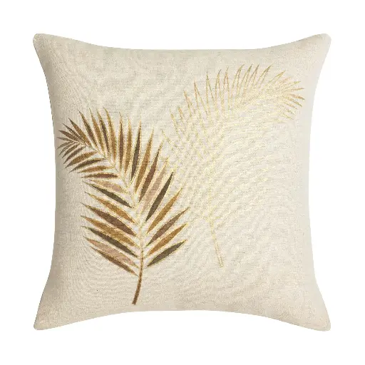 Coussin dehous. compr. 45x45 cm polycoton imp. met. isadora ocre des place