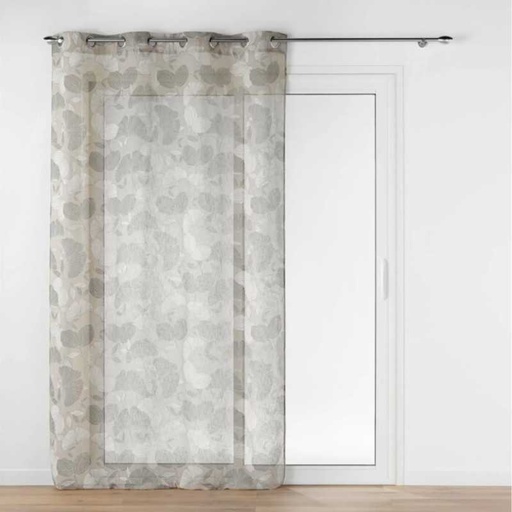 Panneau a oeillets 140 x 240 cm effet lin tisse imprime ginko blanc