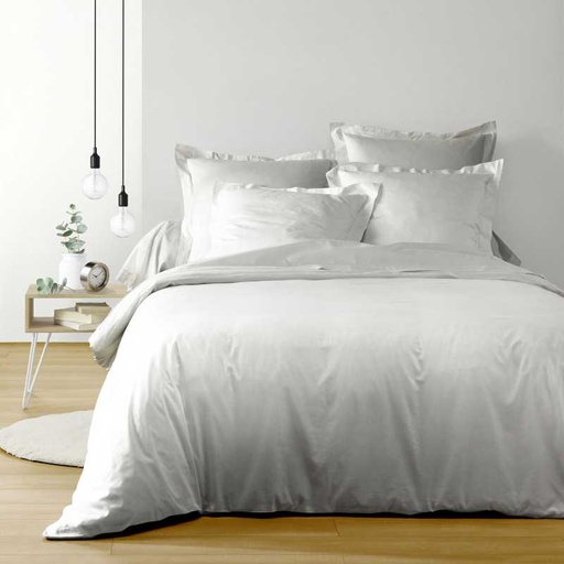 Housse de couette 2 personnes 240 x 220 cm uni 57 fils lina blanche