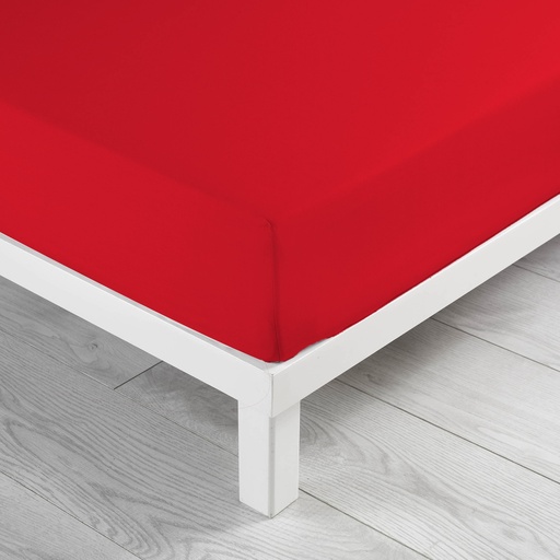 Drap housse 1 personne 90 x 190 cm uni 57 fils lina coquelicot