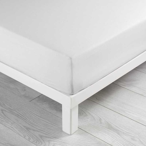 Drap housse 1 personne 90 x 190 cm uni 57 fils lina blanche