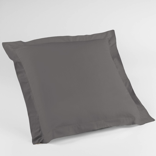 Taie d\'oreiller volant plat 63 x 63 cm uni 57 fils lina gris souris + pt bourdon