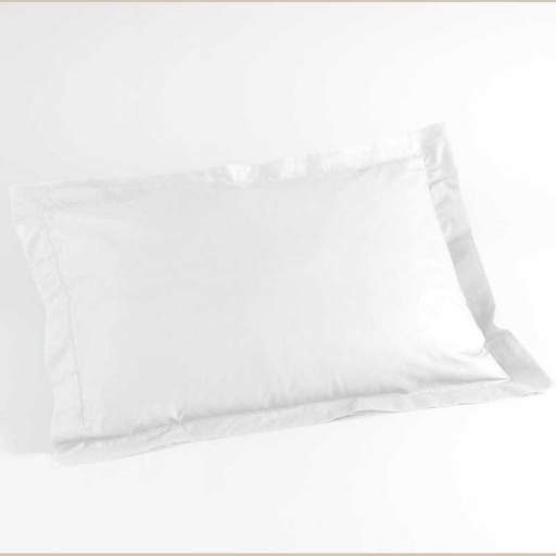 Taie d\'oreiller volant plat 50 x 70 cm uni 57 fils lina blanche + point bourdon