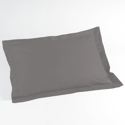 Taie d\'oreiller volant plat 50 x 70 cm uni 57 fils lina gris souris + pt bourdon
