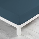 Drap housse 2 personnes 160 x 200 cm uni 57 fils lina bleu nuit