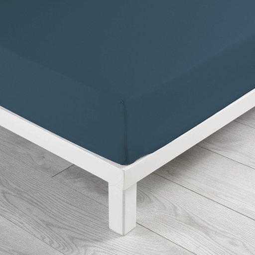 Drap housse 2 personnes 160 x 200 cm uni 57 fils lina bleu nuit
