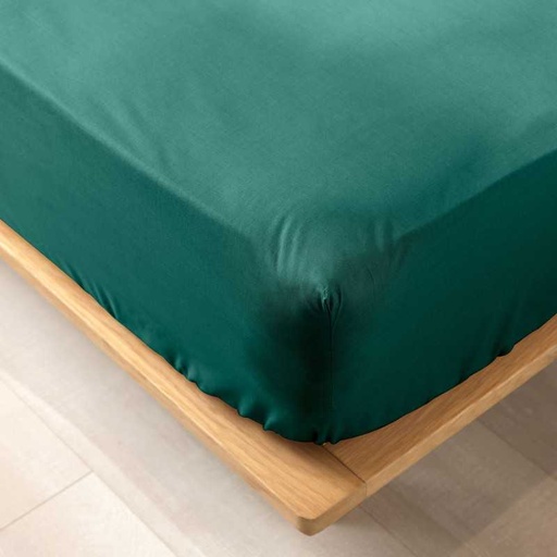 Drap housse 2 pers. 140 x 190 cm uni bio 57 fils gots biolina emeraude