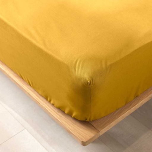 Drap housse 2 pers. 180 x 200 cm uni bio 57 fils gots biolina ocre