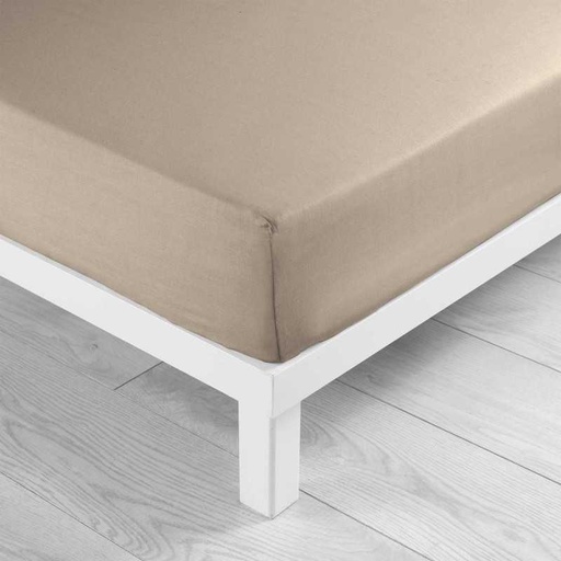 Drap housse 1 personne 90 x 190 cm uni 57 fils lina sable