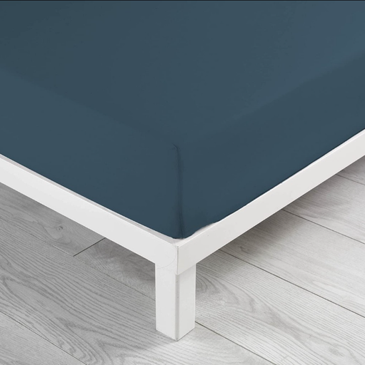 Drap housse 1 personne 90 x 190 cm uni 57 fils lina bleu