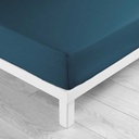 Drap housse 2 personnes 180 x 200 cm uni 57 fils lina bleu