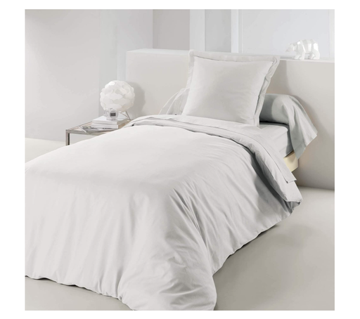 Housse de couette 1 personne 140 x 200 cm uni 57 fils lina blanc