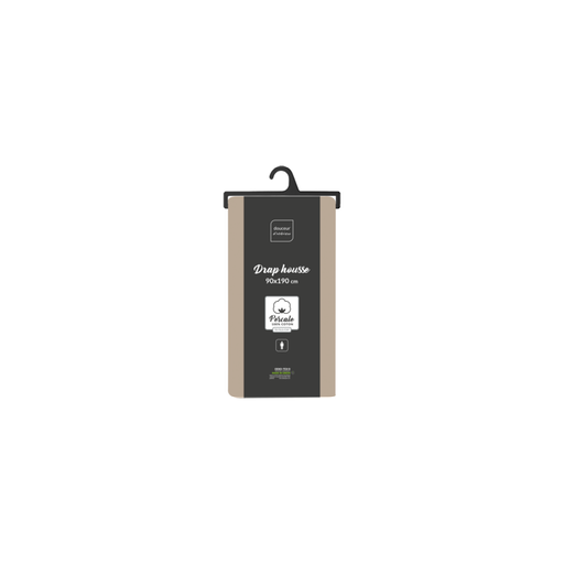 Drap housse 1 personne 90 x 190 cm percale uni 78 fils percaline sable