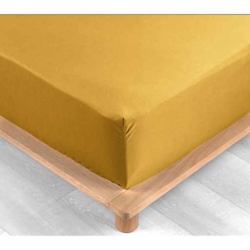 Drap housse 2 personnes 140 x 190 cm percale uni 78 fils percaline curry