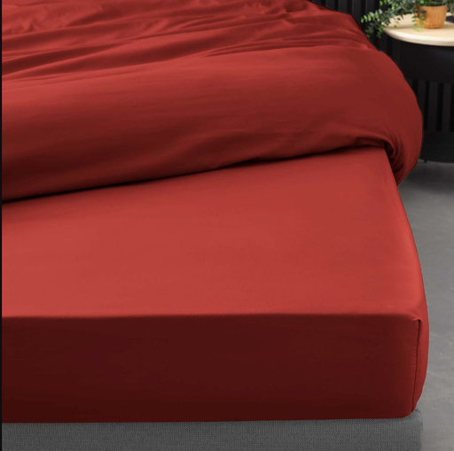 Drap housse 2 personnes 160 x 200 cm percale uni 78 fils percaline tomette