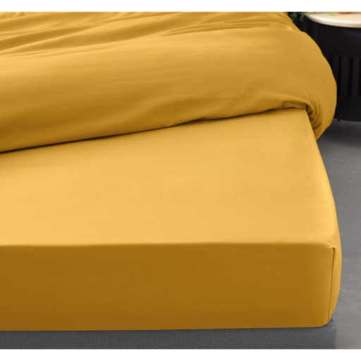 Drap housse 2 personnes 160 x 200 cm percale uni 78 fils percaline curry