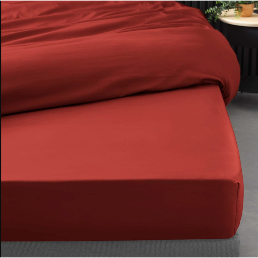 Drap housse 2 personnes 180 x 200 cm percale uni 78 fils percaline tomette