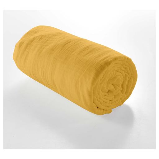 Drap housse 2 personnes 140 x 190 cm double gaze coton uni 57 fils angelia jaune