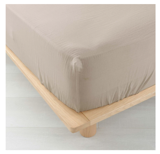 Drap housse 2 personnes 140 x 190 cm double gaze coton uni 57 fils angelia sable