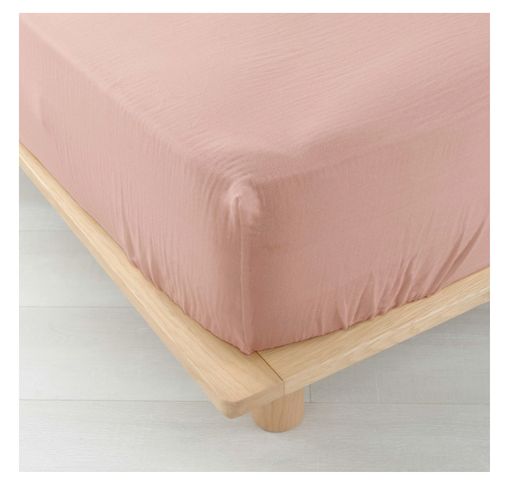 Drap housse 2 personnes 160 x 200 cm double gaze coton uni 57 fils angelia rose