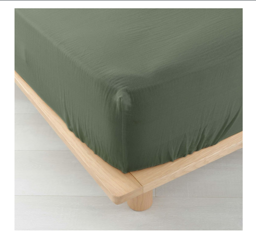Drap housse 2 personnes 160 x 200 cm double gaze coton uni 57 fils angelia kaki
