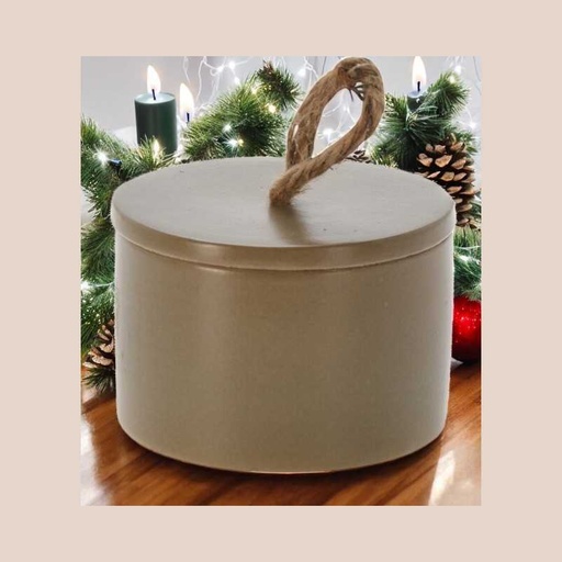 Bougie dans pot en porcelaine kaki