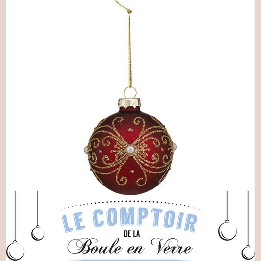 Boule de noel verre 70mm paillette baroque
