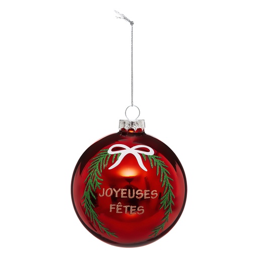 Boule de noel verre 90mm imp feuille jf
