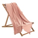 Jete de canape a franges 220 x 240 cm coton tisse lilia peche