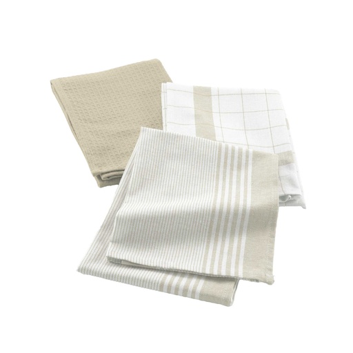 Torchon x3 pcs 50 x 70 cm coton tisse/nid d'abeille vibrato lin