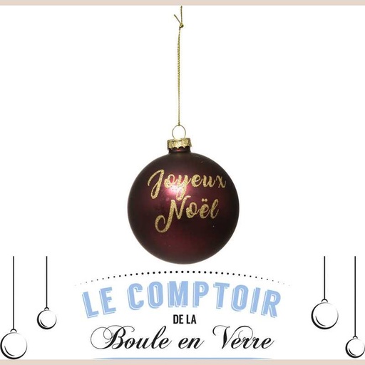 Boule de noel verre 80mm jn paillette rouge