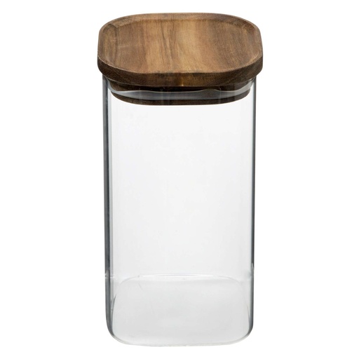 Bocal carré verre + acacia 1,6L hermétique  