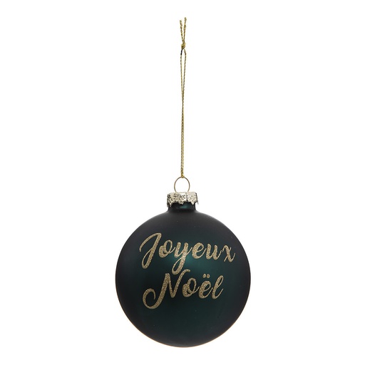 Boule de noel verre 80mm jn paillette vert