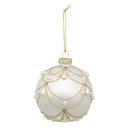 Boule de noel verre 80mm drapee blanc