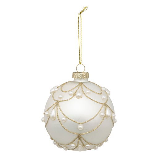 Boule de noel verre 80mm drapee blanc