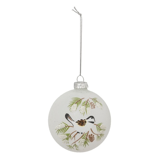 Boule de noel verre 80mm oiseau branches