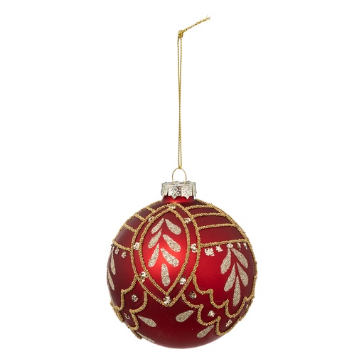 Boule de noel verre 90mm rouge perle or