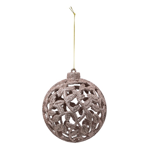Boule de noel plast feuilles rose 100mm